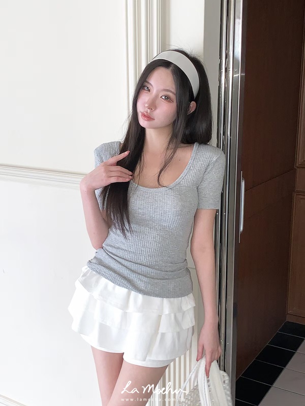 涼針織三分袖上衣